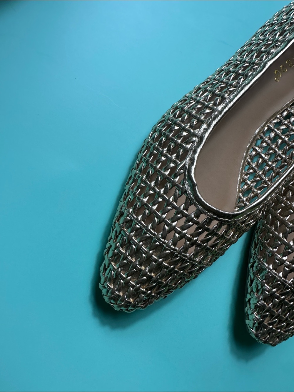 BAMBOO Metallic Woven Pointed Toe Flats - Silver - Picture 14 of 15